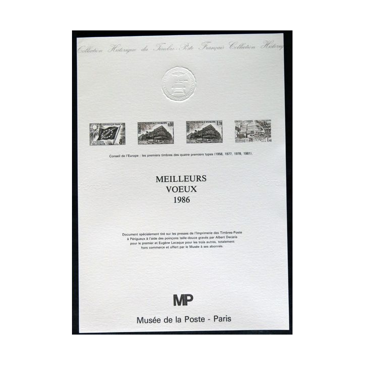 Documents philatéliques : Collection historique du timbre poste français "Sommaire des documents philatéliques 1986"