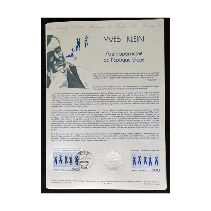 Documents philatéliques : Collection historique du timbre poste français "Yves Klein"