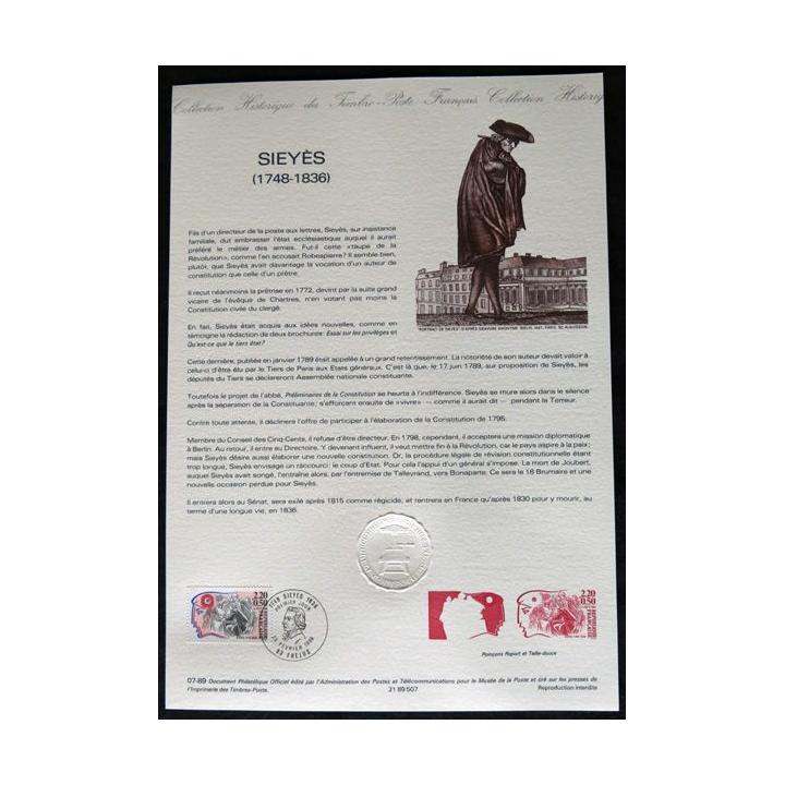 Documents philatéliques : Collection historique du timbre poste français "Sieyès (1748 - 1836)"