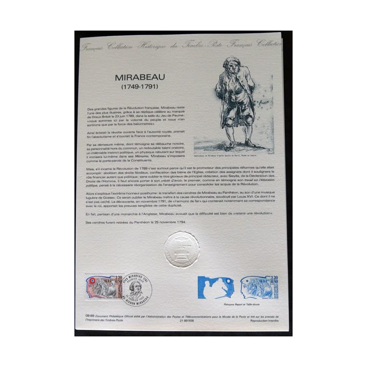 Documents philatéliques : Collection historique du timbre poste français "Mirabeau(1749 - 1791)"