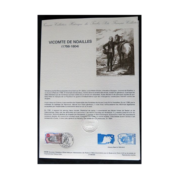 Documents philatéliques : Collection historique du timbre poste français "Vicomte de Noailles (1756 - 1804)"