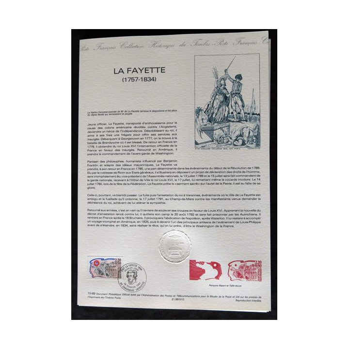Documents philatéliques : Collection historique du timbre poste français "La Fayette (1757 - 1834)"