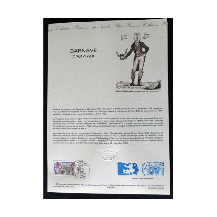 Documents philatéliques : Collection historique du timbre poste français "Barnave (1761 - 1793)"