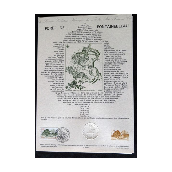 Documents philatéliques : Collection historique du timbre poste français "Forêt de Fontainebleau"