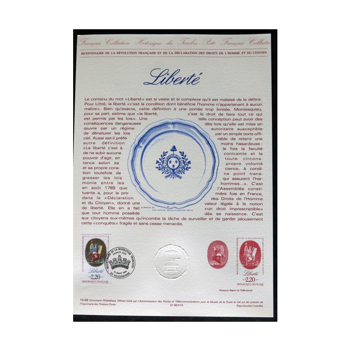 Documents philatéliques : Collection historique du timbre poste français "Liberté"