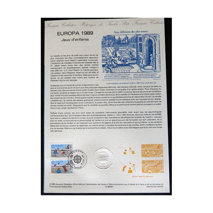 Documents philatéliques : Collection historique du timbre poste français "Europa 1989"