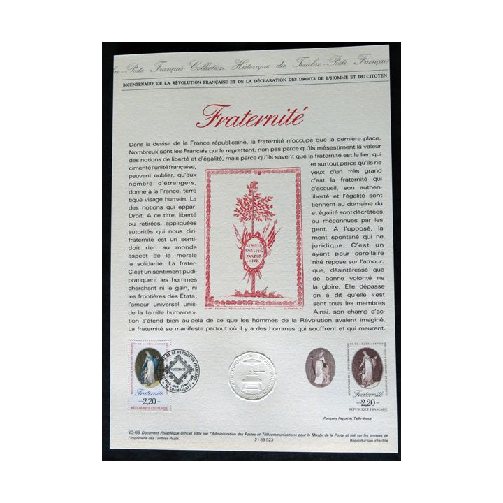 Documents philatéliques : Collection historique du timbre poste français "Fraternité"