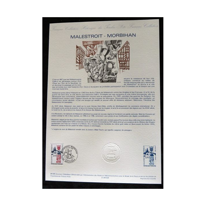 Documents philatéliques : Collection historique du timbre poste français "Malestroit - Morbihan"