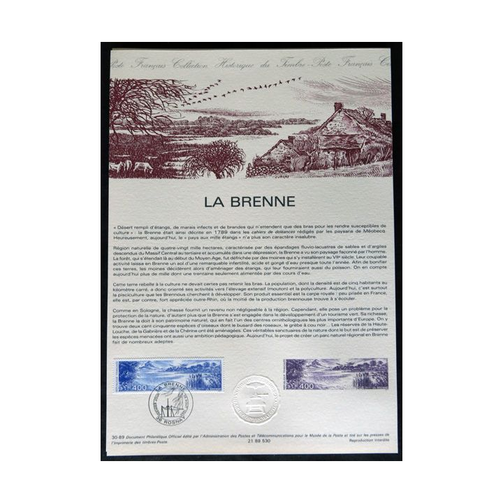 Documents philatéliques : Collection historique du timbre poste français "La Brenne"