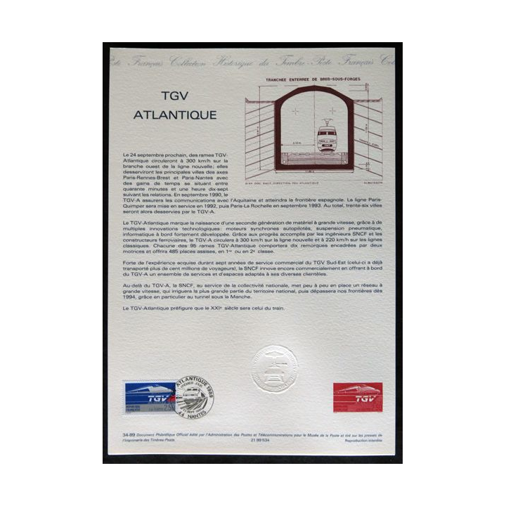 Documents philatéliques : Collection historique du timbre poste français "TGV Atlantique"
