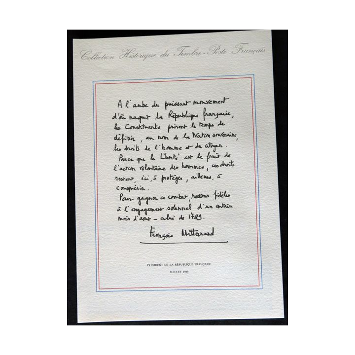 Documents philatéliques : Collection historique du timbre poste français "PhilexFrance 89 Paris"