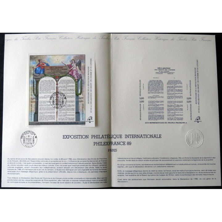 Documents philatéliques : Collection historique du timbre poste français "PhilexFrance 89 Paris"
