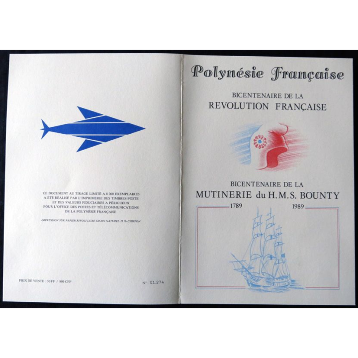 Documents philatéliques : Collection historique du timbre poste français "Bicentenaire de la mutinerie du H.M.S Bounty"