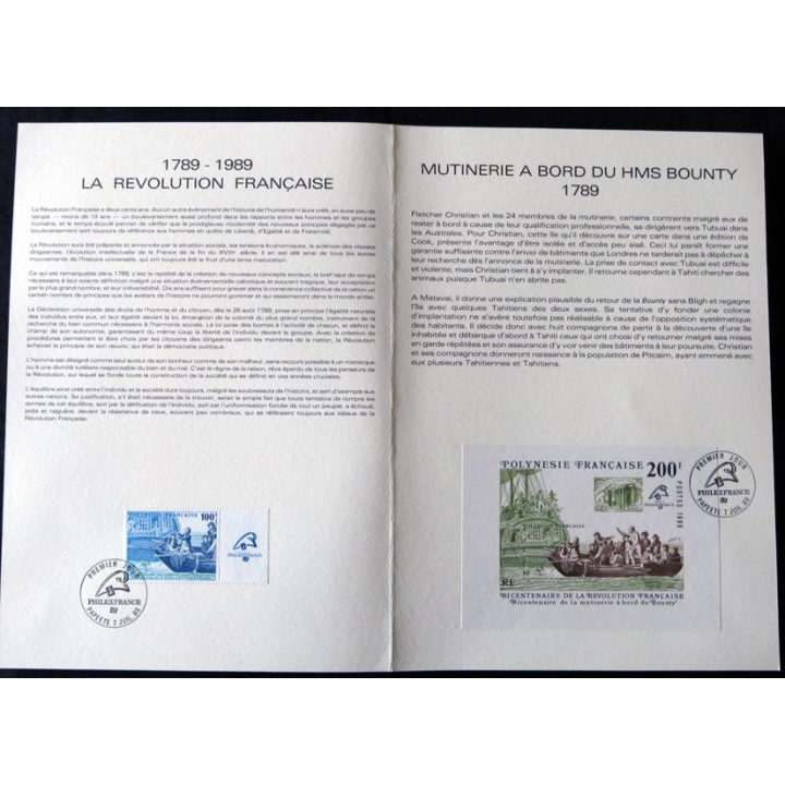 Documents philatéliques : Collection historique du timbre poste français "Bicentenaire de la mutinerie du H.M.S Bounty"