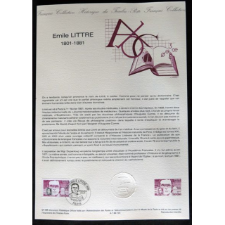 Documents philatéliques : Collection historique du timbre poste français "Emile Littre 1801 - 1881"