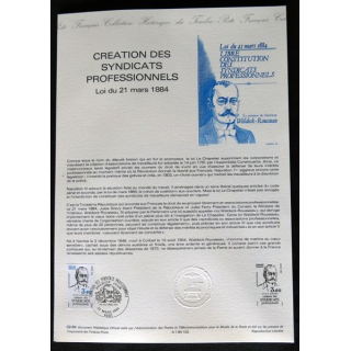 Documents philatéliques : Collection historique du timbre poste français "Création des syndicats professionnels 1884 "