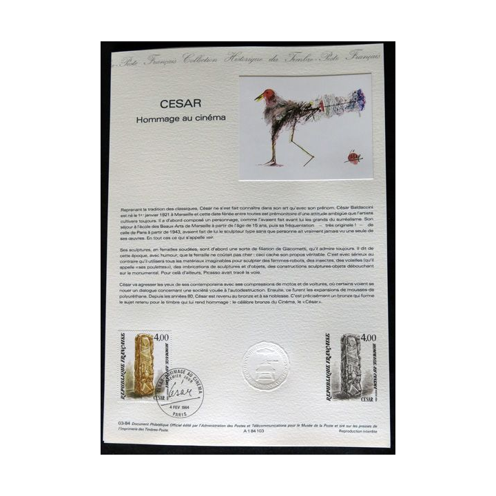 Documents philatéliques : Collection historique du timbre poste français "César hommage au cinéma "