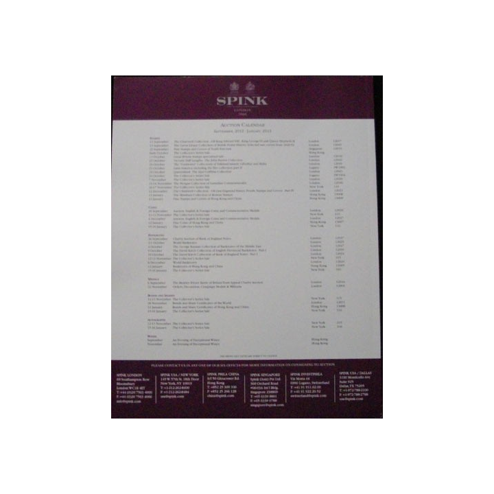 Catalogue SPINK résultats de la vente aux enchères de Juin 2012