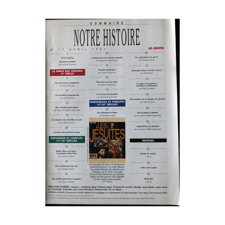 Notre Histoire N° 77 Avril 1991 - Les jésuites aux éditions Fava Print