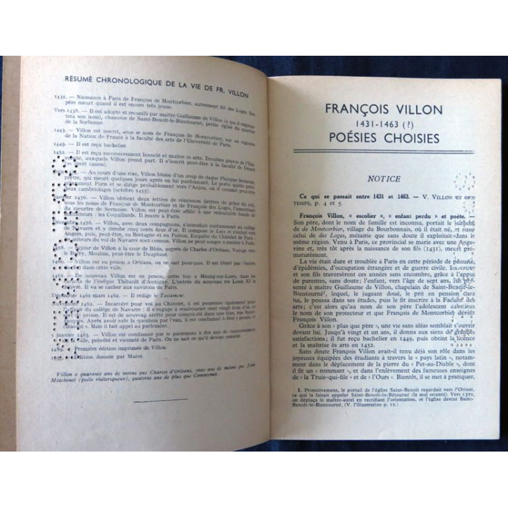 Poésies choisies de François Villon aux éditions Librairie Larousse