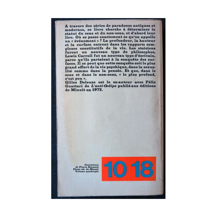 Logique du sens de Gilles Deleuze aux éditions 1018