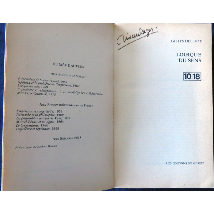 Logique du sens de Gilles Deleuze aux éditions 1018