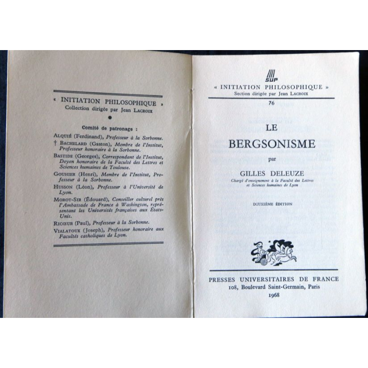 Le Bergsoisme de Gilles Deleuze aux éditions Presses Universitaires de France