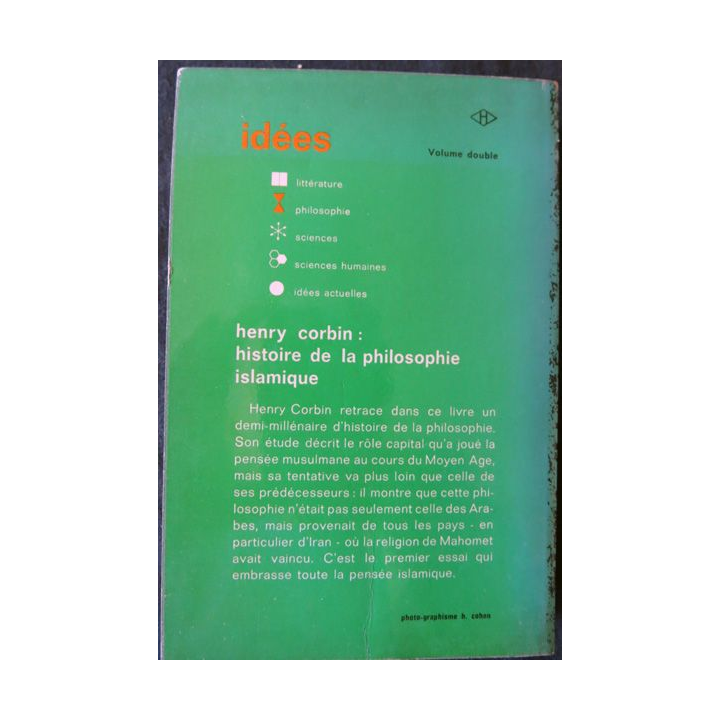 Histoire de la la philosophie islamique de Henry Corbin aux éditions Gallimard