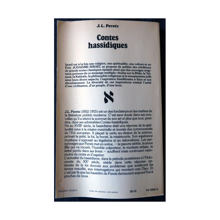Contes Hassidiques de J.L. Peretz aux éditions Stock