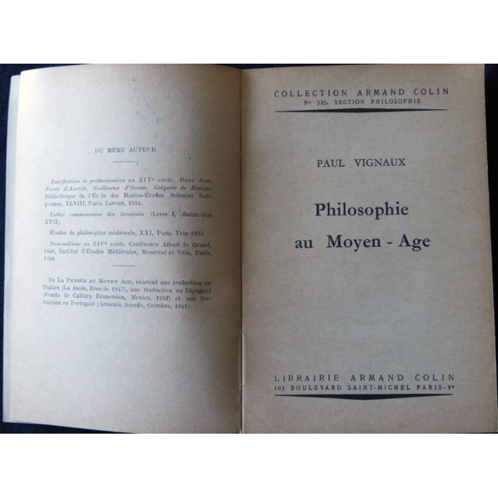 Philosophie du Moyen Age de Paul Vigneaux édité par la Librairie Armand Colin 1958