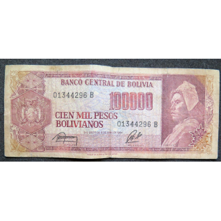BOLIVIE : Billet de banque de 100 000 pesos bolivianos