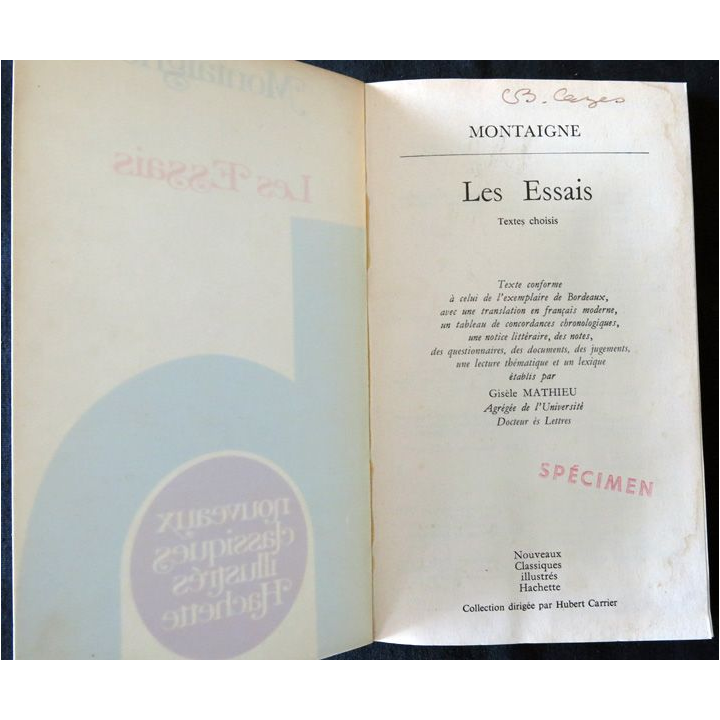 Montaigne - Les Essais Textes choisis  par Gisèle Mathieu édité par Hachette Nouveaux Classiques