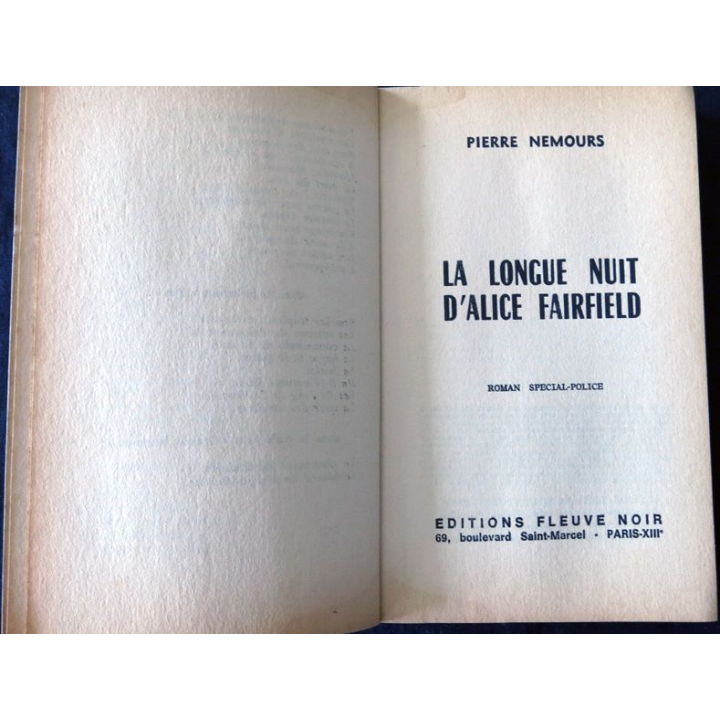 La longue nuit d'Alice Fairfield de Pierre Nemours aux éditions Fleuve Noir