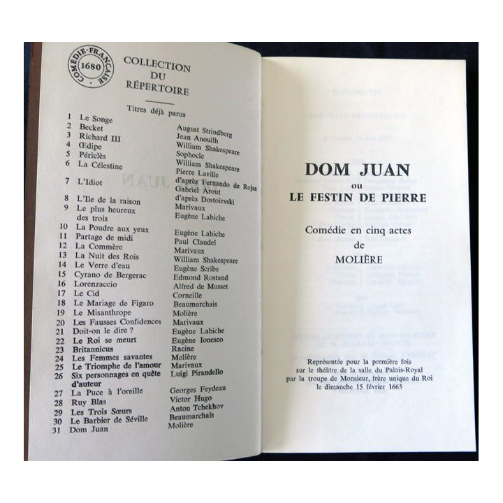 Molière - Dom Juan ou le festin de pierre  de la Comédie francaise de 1979