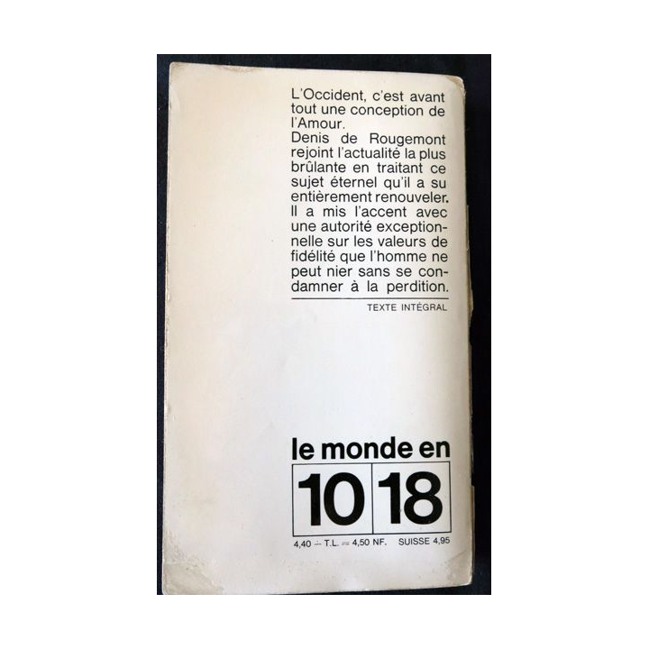 L'Amour et l'Occident de Denis Rougemont éditions 1018