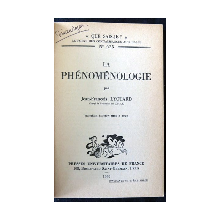 Que sais-je : La Phénoménoogie de Jean-François Lyotard éditions Presses Universitaires de France