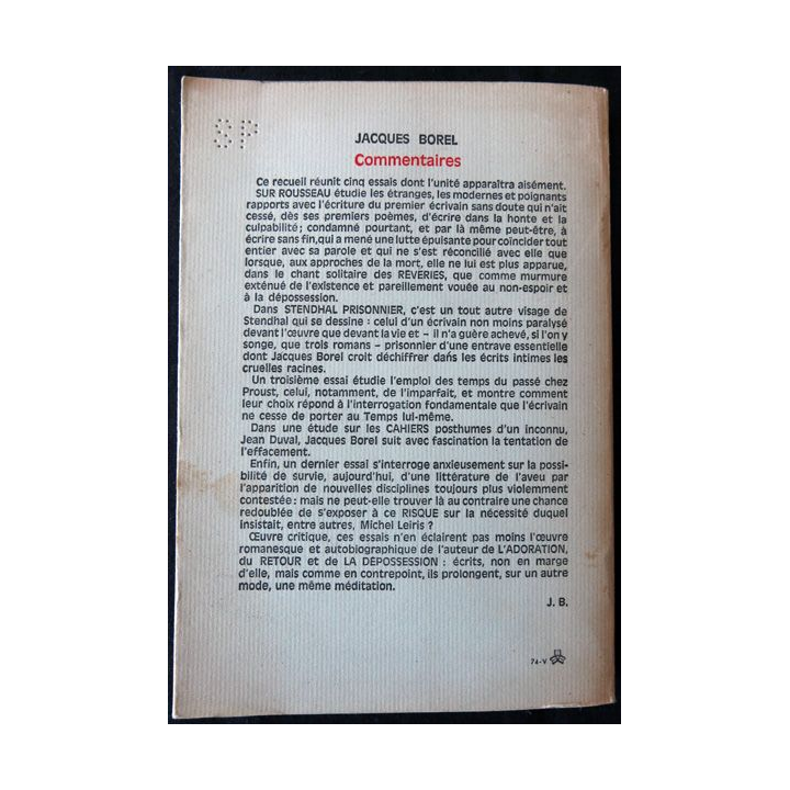 Commentaires de Jacques Borel aux éditions Gallimard