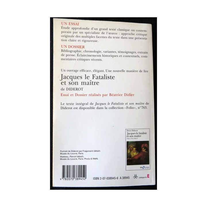 Jacques le fataliste et son maître de Diderot commenté par Béatrice Didier éditions Folio
