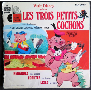 DISQUE 45 TOURS : Les Trois petits cochons de Walt Disney avec le livret 1968