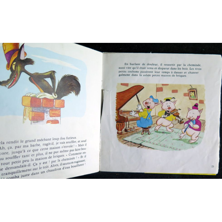 DISQUE 45 TOURS : Les Trois petits cochons de Walt Disney avec le livret 1968