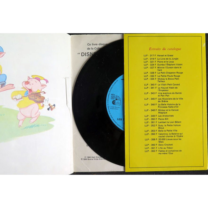 DISQUE 45 TOURS : Les Trois petits cochons de Walt Disney avec le livret 1968