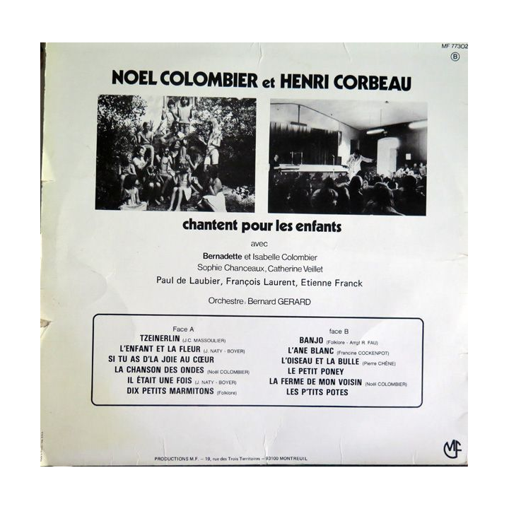 Disque 33 Tours Chant enfants Noêl Colombier et Henri Corbeau chantent pour les enfants