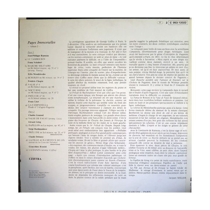 Disque 33 Tours Pages immortelles de CZIFFRA