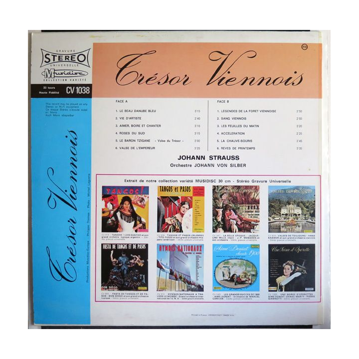 Disque 33 Tours Trésor Viennois Orchestre de Johann von Silber