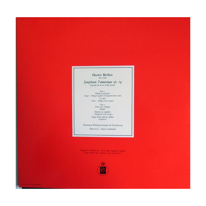 Disque 33 Tours Berlioz Symphonie fantatique Orchestre philarmonique de Strasbourg Avec Alain Lombard