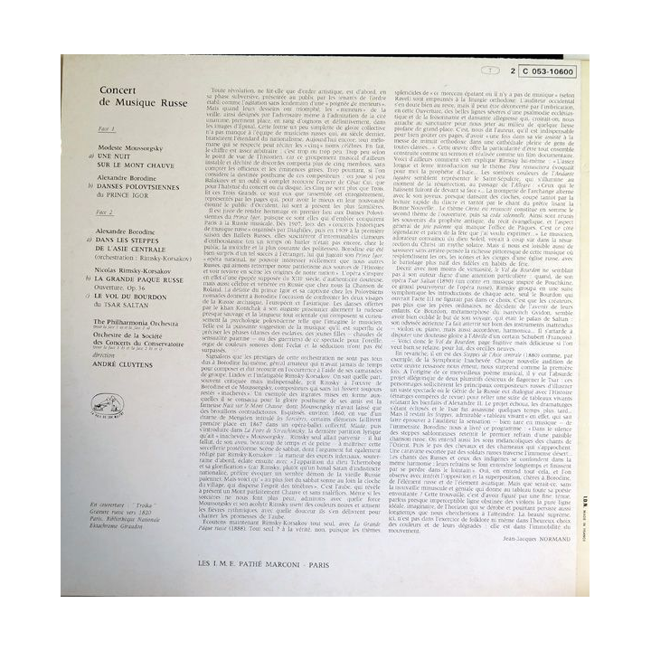 Disque 33 Tours Moussorgsky Borodine Rimsky-Korsakov