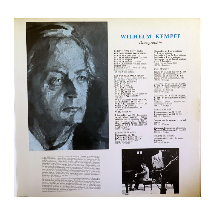 Disque 33 Tours Beethoven Wilhem Kempff pièces célèbres pour piano