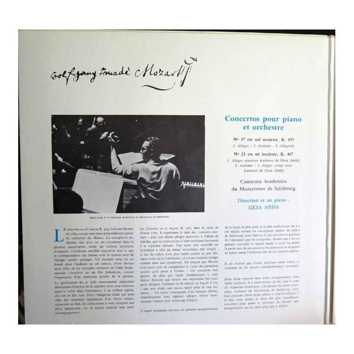 Disque 33 Tours W. A. Mozart Concertos pour piano et orchestre n° 17 et 21 Geza Anda piano