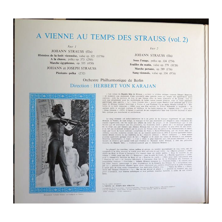 Disque 33 Tours A Vienne au temps des Strauss volume 2 Herbert von Karajan