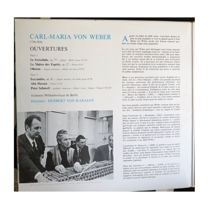 Disque 33 Tours Carl-Maria von Weber Ouvertures  Herbert von Karajan